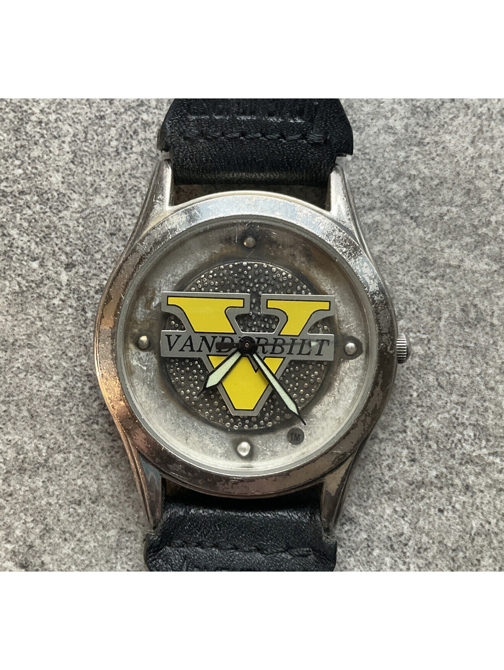 Vintage Fossil Unisex Watch LI1219 “Vanderbilt” Dial With Black Leather Band BR